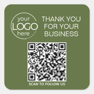 Olive Green QR Code Smart Contact Vierkante Sticker