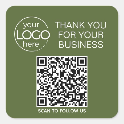 Olive Green QR Code Smart Contact Vierkante Sticker (Voorkant)