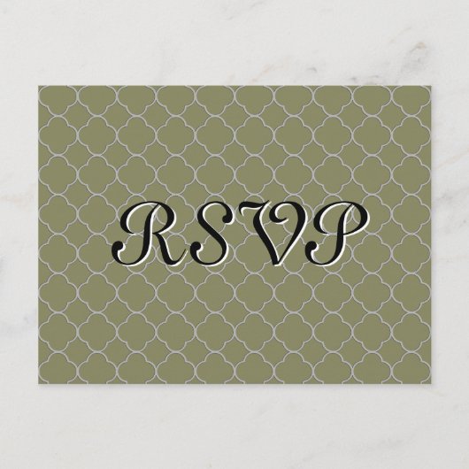 Olive Green Quatrefoil RSVP Uitnodiging Briefkaart (Voorkant)