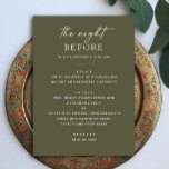 Olive Green repetitie diner | Nacht voor Aardse Menu<br><div class="desc">Breng een geaard, modern gevoel naar "The Night Before" met dit olijfgroene repetitiemenu voor het diner. Ontworpen met een schone, minimalistische typografie en een zachte aardeachtige toon, is het ideaal voor rustieke, outdoor of botanische geïnspireerde huwelijksevenementen. De olijfkleur werkt prachtig voor herfst, nazomer, bos of natuur themafeesten. Deze bewerkbare sjabloon...</div>