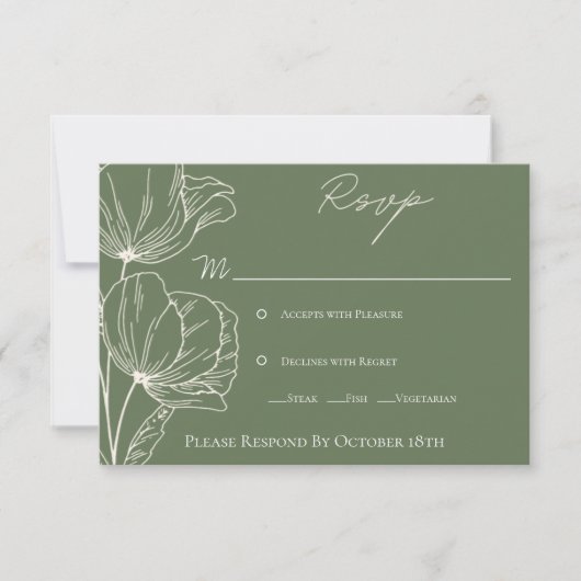 Olive Green Response Card RSVP Kaartje (Voorkant)