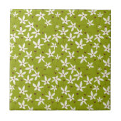 Olive Green Retro Floral Pattern Tegeltje (Voorkant)