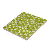 Olive Green Retro Floral Pattern Tegeltje (Zijkant)