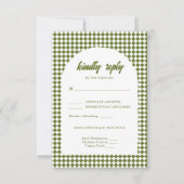Olive green Retro Minimalist Checker Arch Wedding RSVP Kaartje (Voorkant)