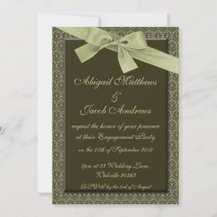 Olive Green Ribbon Engagement Party Kaart