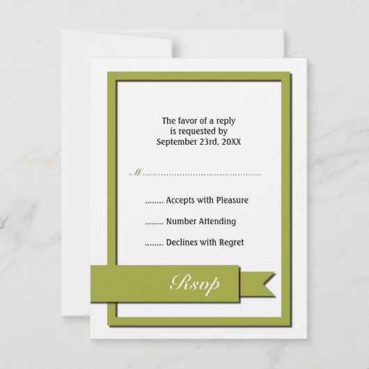 Olive Green Ribbon Rsvp Kaartje (Voorkant)
