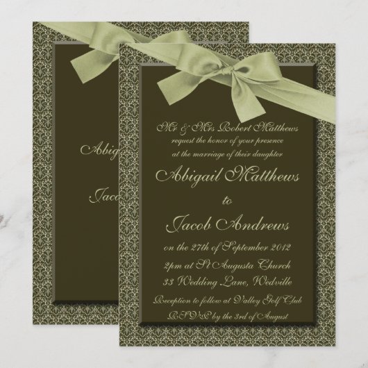 Olive Green Ribbon - Weddenschap Kaart (Voorkant / Achterkant)