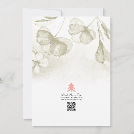 Olive Green Romantische Bloemen Waterverf bruiloft Kaart (Achterkant)