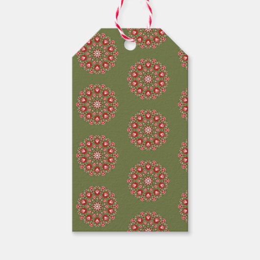 Olive green rosemaling  cadeaulabel (Voorkant)