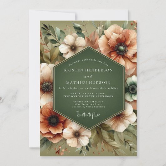 Olive Green Rustic Bloom Wedding Kaart (Voorkant)