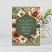 Olive Green Rustic Bloom Wedding Kaart (Staand voorkant)