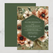 Olive Green Rustic Bloom Wedding Kaart (Voorkant / Achterkant)