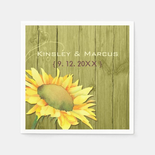 Olive Green Rustic Wood Sunflower Wedding Servetten (Voorkant)