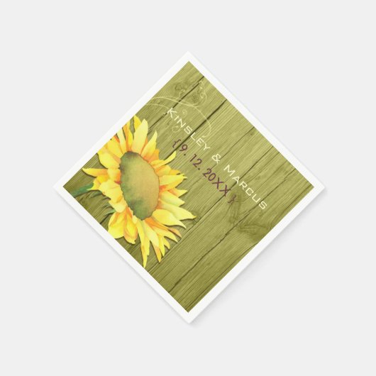 Olive Green Rustic Wood Sunflower Wedding Servetten (Hoek)