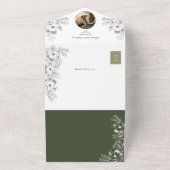Olive Green Sage Bloemen Foto bruiloft All In One Uitnodiging (Buitenkant)
