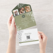 Olive Green Sage Bloemen Foto bruiloft All In One Uitnodiging (Afscheurbaar)