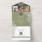 Olive Green Sage Bloemen Foto bruiloft All In One Uitnodiging (Binnen)