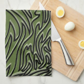 Olive Green, Sage Green en Black Modern Abstract Theedoek (Quarter Fold)