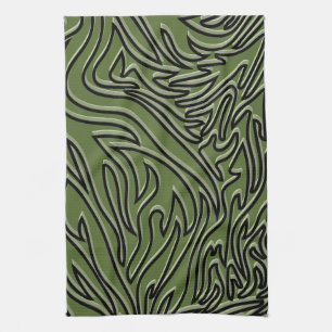 Olive Green, Sage Green en Black Modern Abstract Theedoek