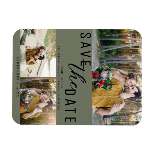 Olive Green Save the Date Wedding 3 Foto's Magneet (Horizontaal)