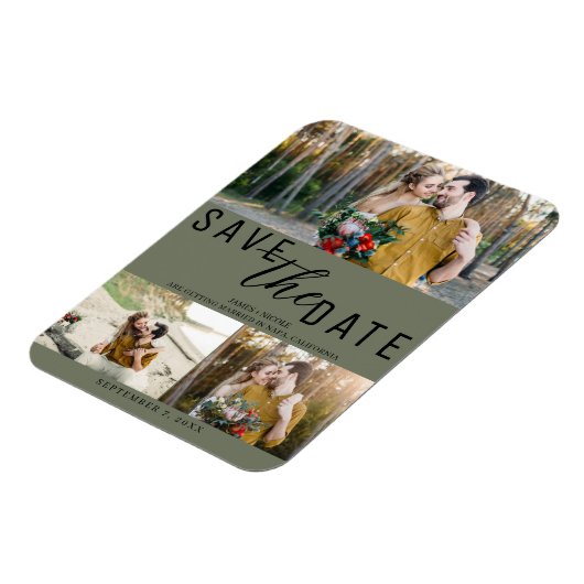 Olive Green Save the Date Wedding 3 Foto's Magneet (Linkerzijde)