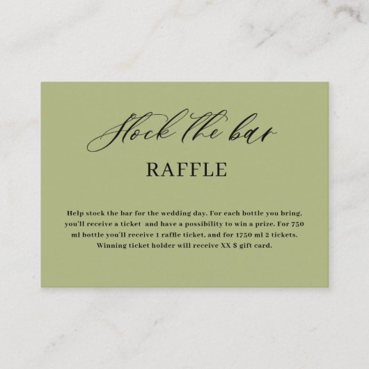 Olive  Green Script Stock the bar Bridal Shower  Informatiekaartje (Voorkant)