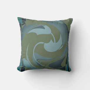 Olive Green Seafoam Grey Swirling Abstract Flower Kussen
