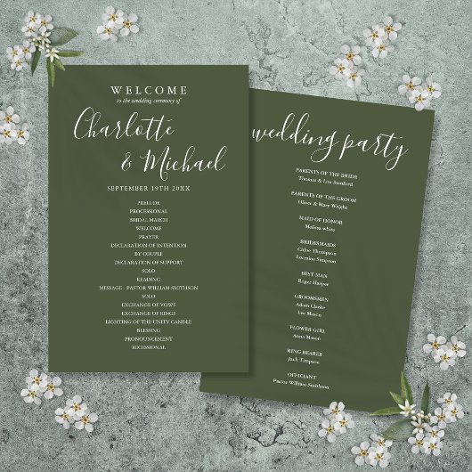 Olive Green Signature Script Weddenprogramma