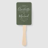 Olive Green Signature Script Weddenprogramma Handwaaier (Voorkant)
