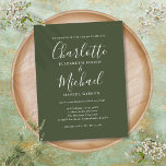 Olive Green Signature Script Weddenschap Uitnodiging Briefkaart<br><div class="desc">Met kenmerkende stijlnamen kan dit elegante olijfgroene bruiloft uitnodiging briefkaart worden gepersonaliseerd met uw informatie in chique belettering. Ontworpen door Thisnotme©</div>