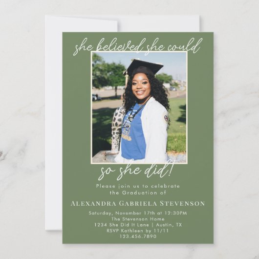 Olive Green Simple 2 Photo Script Graduation Kaart (Voorkant)