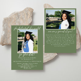 Olive Green Simple 2 Photo Script Graduation Kaart