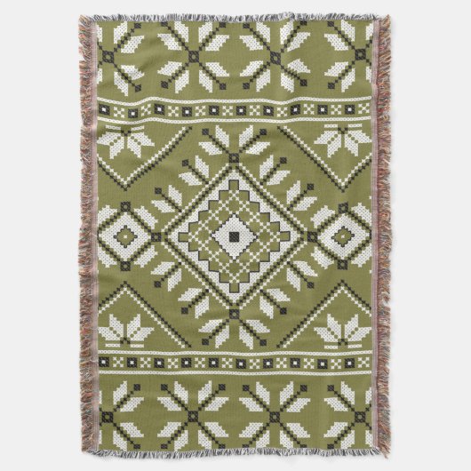 Olive Green Southwest Aztec Geometric Pattern Deken (Voorkant Verticaal)
