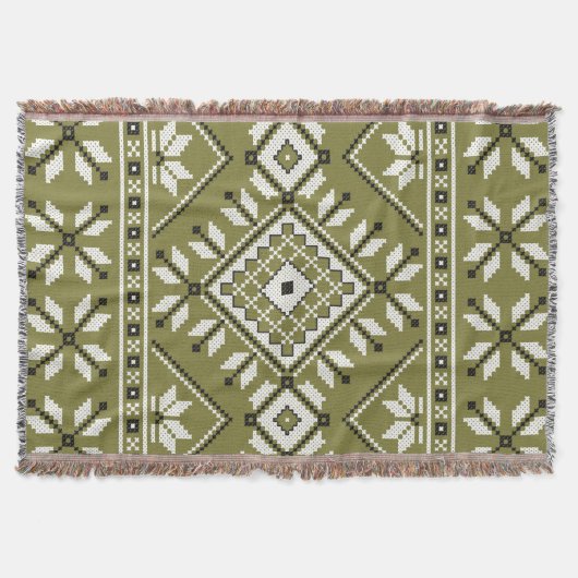 Olive Green Southwest Aztec Geometric Pattern Deken (Voorkant)