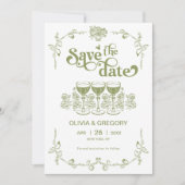 Olive Green Sparking champagne Bewaar de datum Kaart (Voorkant)