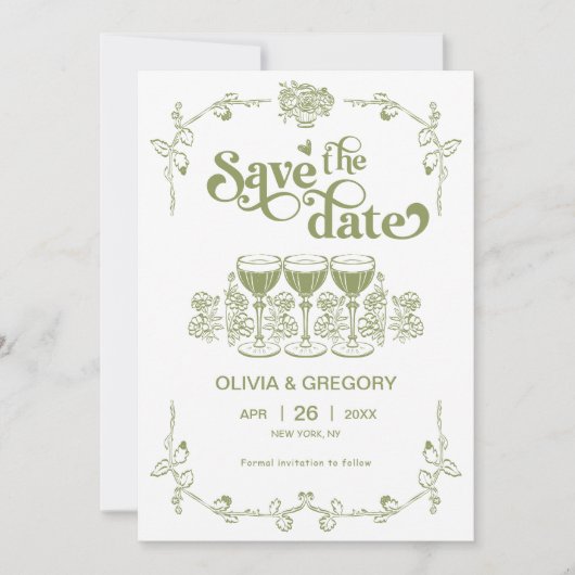 Olive Green Sparking champagne Bewaar de datum Kaart (Voorkant)