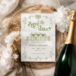 Olive Green Sparking champagne Bewaar de datum Kaart