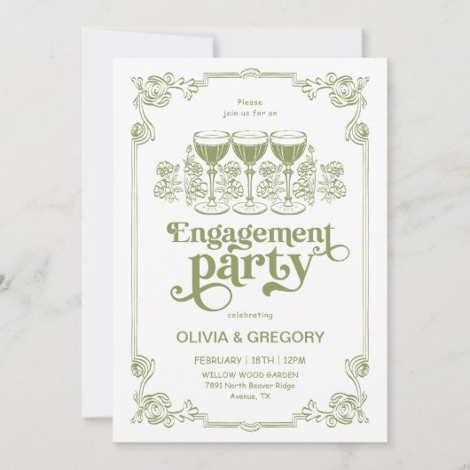 Olive Green Sparking Champagne Engagement Party Kaart (Voorkant)