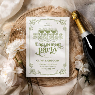 Olive Green Sparking Champagne Engagement Party Kaart