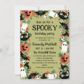 Olive Green Spooky Halloween Kids Verjaardagsfeest Kaart (Voorkant)
