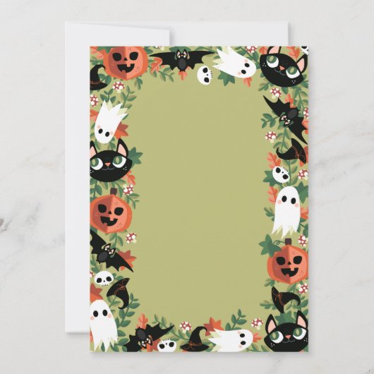 Olive Green Spooky Halloween Kids Verjaardagsfeest Kaart (Achterkant)