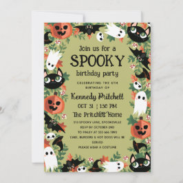 Olive Green Spooky Halloween Kids Verjaardagsfeest Kaart