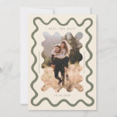 Olive Green Squiggly Wavy Lijst Wedding Save The Date (Voorkant)