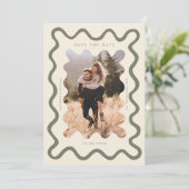 Olive Green Squiggly Wavy Lijst Wedding Save The Date (Staand voorkant)