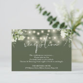 Olive Green String Lights Bloemen Huwelijksrecepti Informatiekaartje (Staand voorkant)