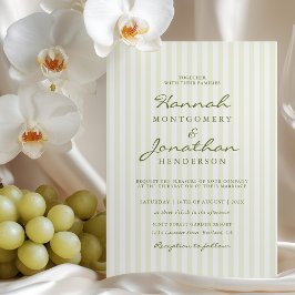 Olive Green Stripe Wedding Invitation Kaart