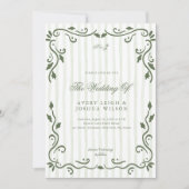 Olive Green Striped Classic Elegant Wedding  Kaart (Voorkant)