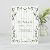 Olive Green Striped Classic Elegant Wedding  Kaart (Staand voorkant)