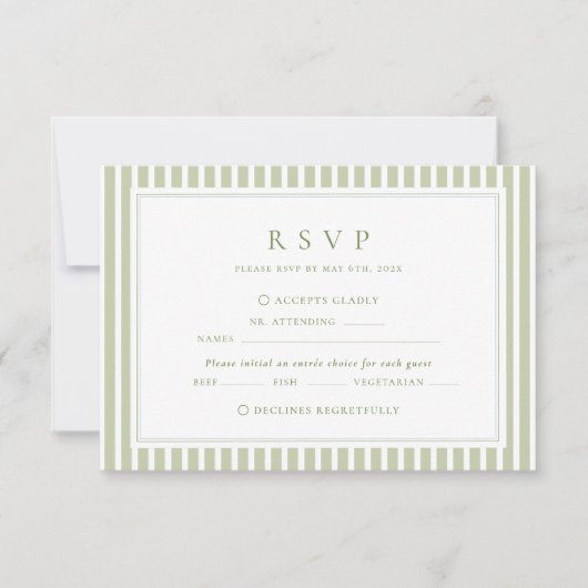 Olive Green Stripes Wedding RSVP Kaartje (Voorkant)