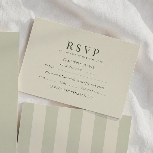 Olive Green Stripes Wedding RSVP Kaartje